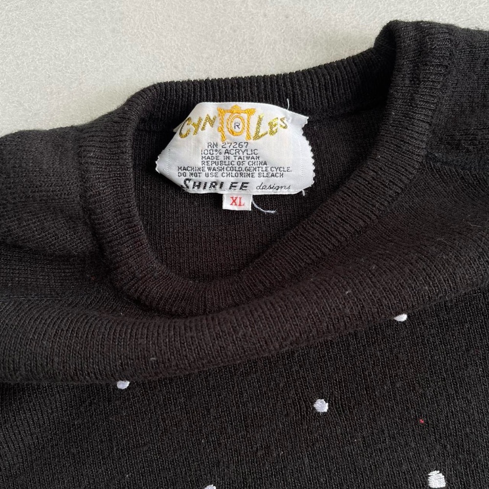 Vintage Cyn Les Shirlee Designs Cute Cats Kittens Embroidered Christmas Sweater - Picture 4 of 6